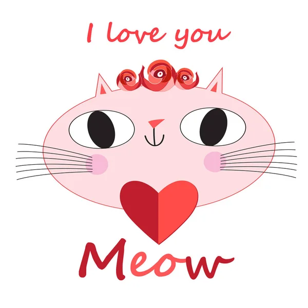 Cute Cat Vector Shirt Print Love Cards Valentine Day Animal — Stock Vector