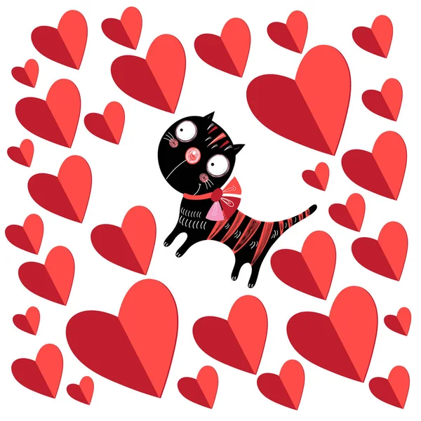 Cute Cat Vector Shirt Print Love Cards Valentine Day Animal —  Vetores de Stock