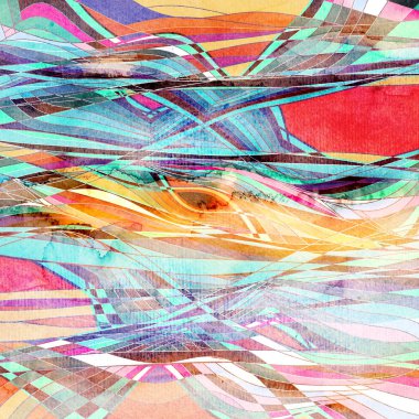 Farklı renkli dalga elemanları ile soyut suluboya parlak arka plan