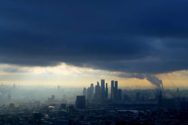 Güzel kış fotoğraf Moskova panoramik batımında yukarıdan yerler ile