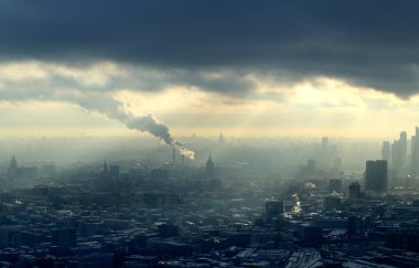 Güzel kış fotoğraf Moskova panoramik batımında yukarıdan yerler ile