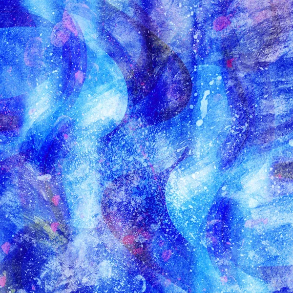 Acuarelă Abstractă Fundal Albastru Strălucitor Diferite Valuri Transparente Linii Stil — Fotografie, imagine de stoc