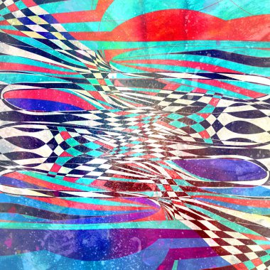 Çok renkli arka plan ile farklı geometrik öğeleri ve binalar