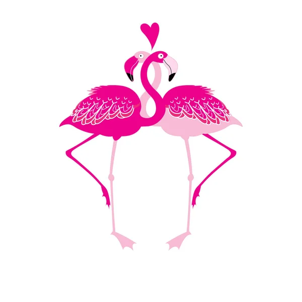 Festive Card Pink Flamingos Love White Background — Stock Vector