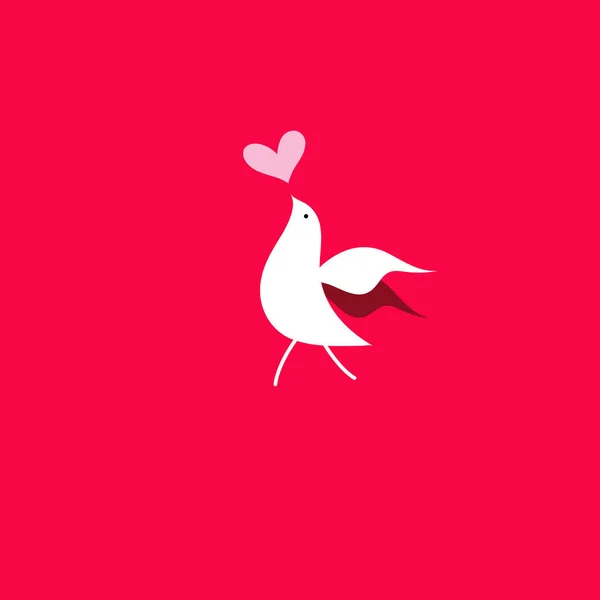 Festlich Schöne Karte Mit Einem Verliebten Vogel Auf Rotem Hintergrund — Stockvektor