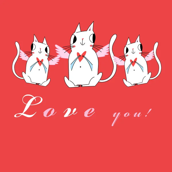 Świąteczne Kartki Super Śmieszne Koty Czerwonym Tle — Wektor stockowy