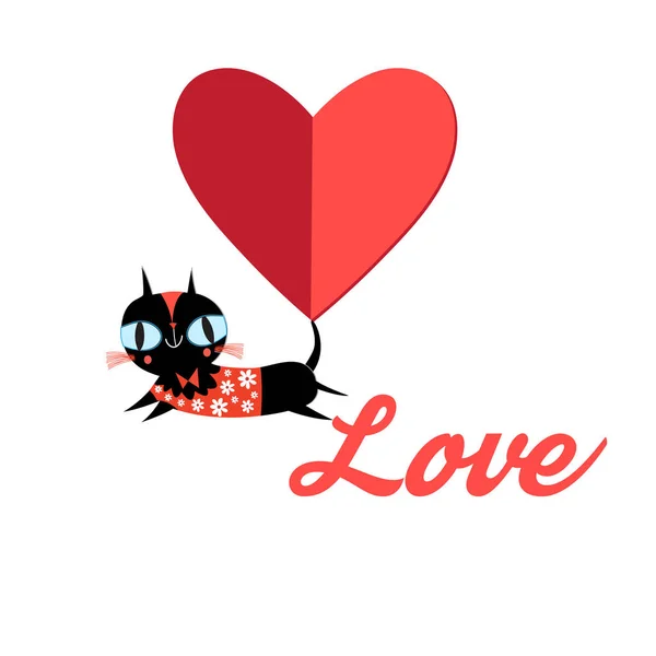 Cute Cat Vector Shirt Print Love Cards Valentine Day Animal — Stock Vector
