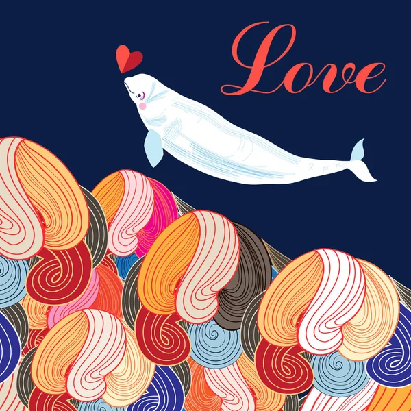 Beautiful Festive Greeting Card Narwhal Love Abstract Background Heart Design — Stock Vector