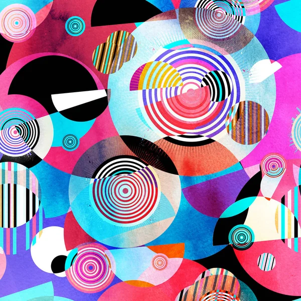 Aquarell Abstrakter Hintergrund Mit Verschiedenen Geometrischen Farbobjekten — Stockfoto
