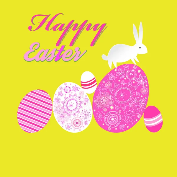 Parlak alışılmadık tebrik kartı için mutlu Paskalya yumurta ve bir tavşan — Stok Vektör