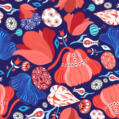 Kırmızı çiçekler parlak rüzgarlı güzel desen