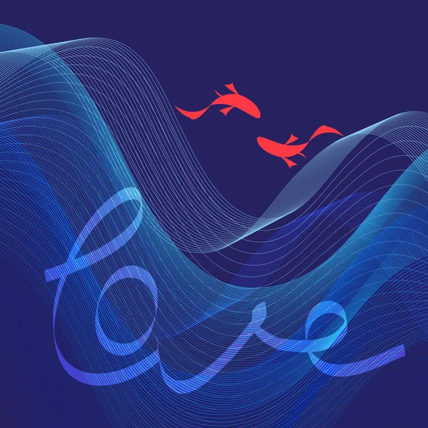 Fond bleu vif avec vagues et poissons — Image vectorielle