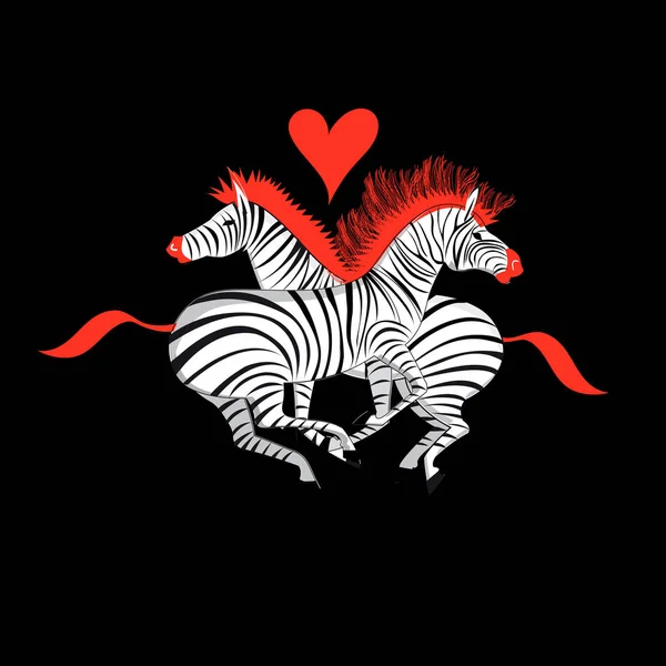 Vector hermosa ilustración con cebras en el amor — Vector de stock