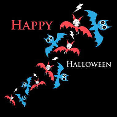 Komik yarasalar ile tebrik halloween vektör kartı