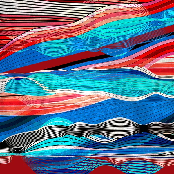 Farklı dalgalı elemanlar ile soyut çok renkli arka plan — Stok fotoğraf