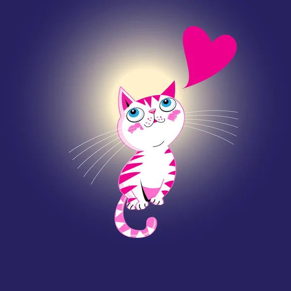 Vetor gatinho engraçado no amor com um coração — Vetor de Stock