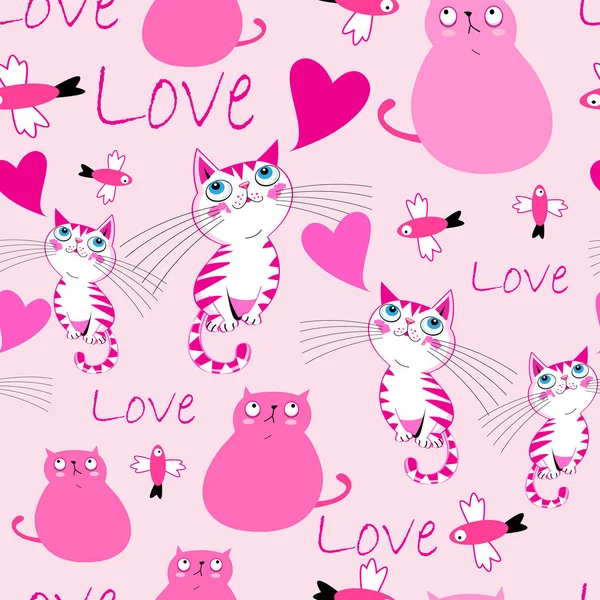 Festliches helles Muster mit verliebten Katzen — Stockvektor