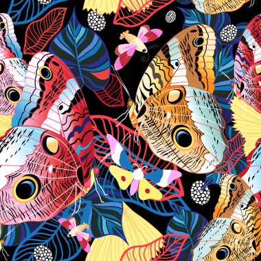 Egzotik kelebeklerin renkli tropikal deseni