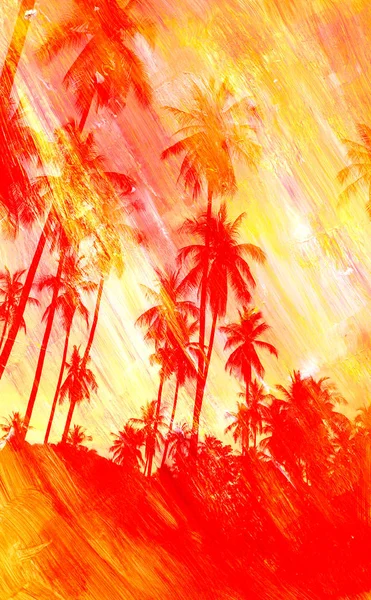 水彩美丽的复古热带棕榈树背景 — 图库照片
