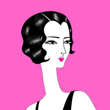 Parlak arka planda güzel grafik retro tarzı kız portre