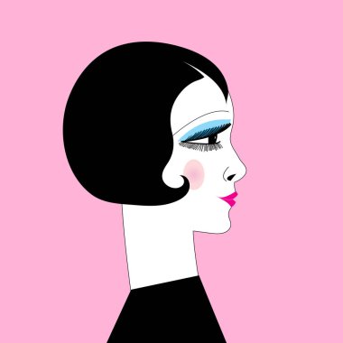 Parlak arka planda güzel grafik retro tarzı kız portre