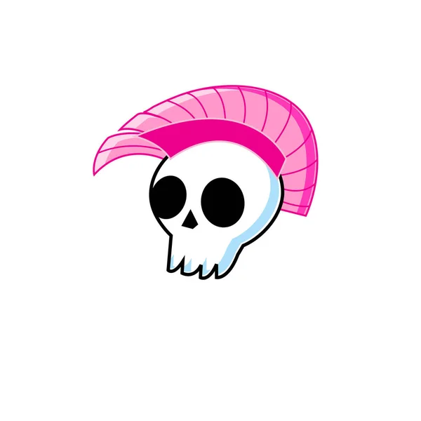 パンクモヒカンとベクトル面白いシンボル白い頭蓋骨 — ストックベクタ