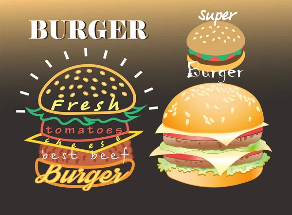 Conjunto de vectores de diferentes hamburguesas deliciosas súper coloreadas — Archivo Imágenes Vectoriales