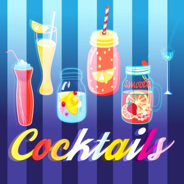 Çok renkli lezzetli kokteyller vektör illüstrasyon