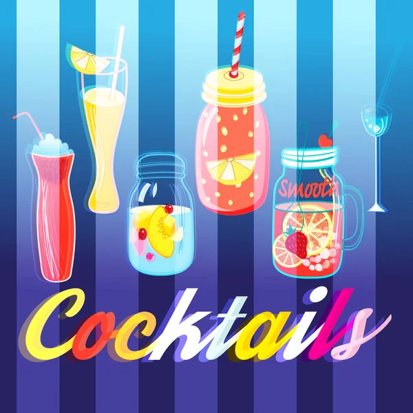 Vector illustration of multicolored tasty cocktails — Stock Vector