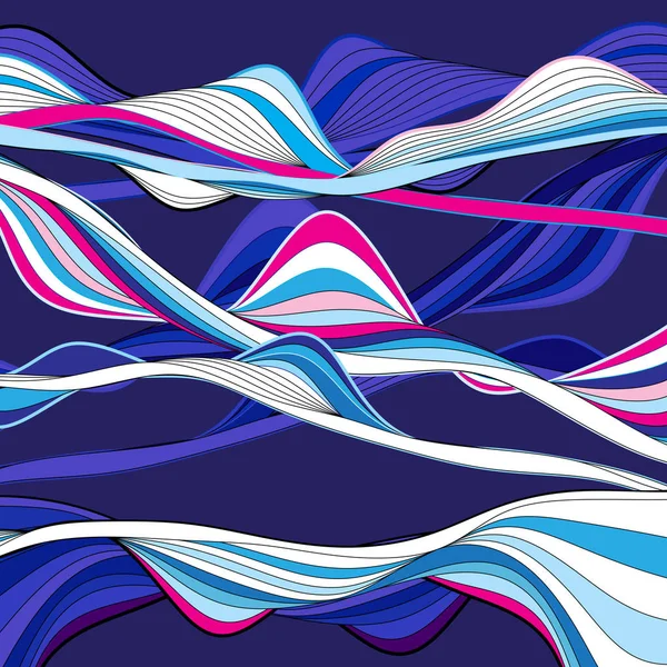 Abstracte mooie lineaire vector Wave graphics over donkere achtergrond — Stockvector