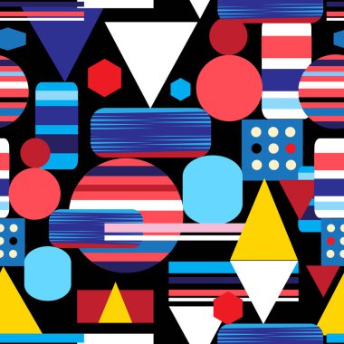 Farklı geometrik nesnelerin soyut parlak çok renkli deseni