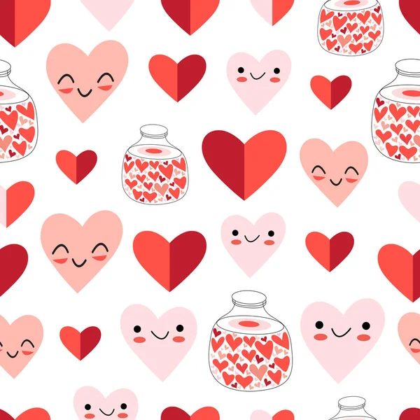 Wonderful seamless festive pattern of funny hearts — Stock Vector