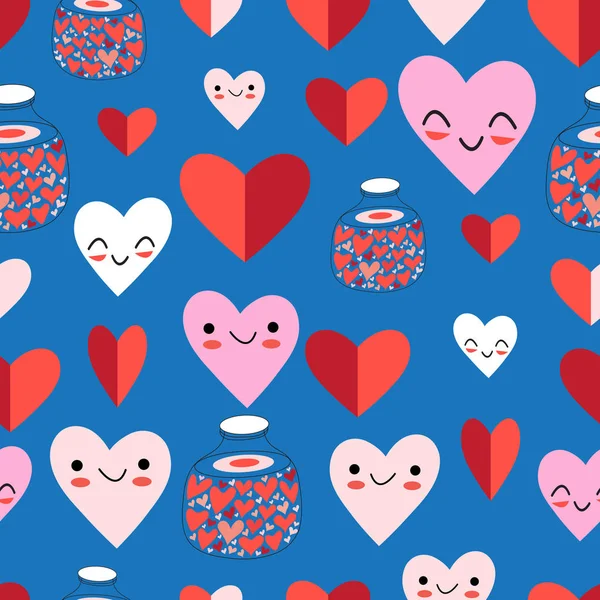 Lovely vector seamless festive pattern of funny hearts — Stock Vector