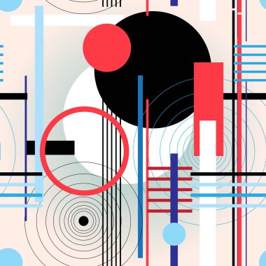 Çevrelerde ve dikdörtgenlerin Dikişsiz parlak geometrik soyut deseni.