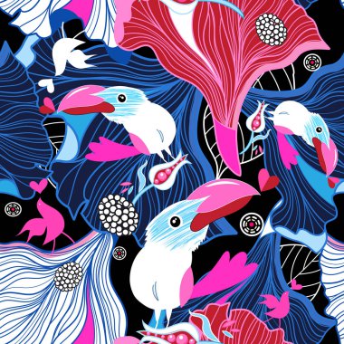 Aşk kuşlar kesintisiz şenlikli deseni