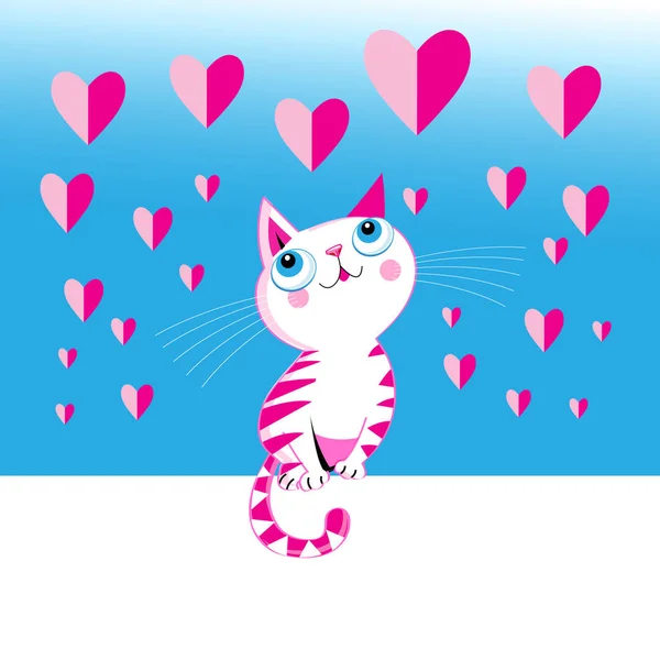 Divertido amor vector gatito con un corazón — Vector de stock