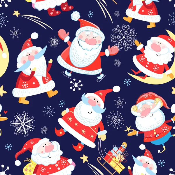 Patrón de color brillante de Año Nuevo de Santa Claus divertido — Vector de stock