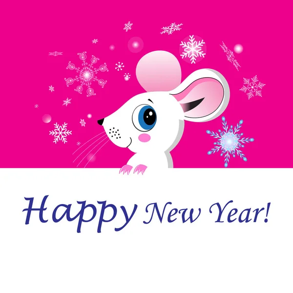 New Year vector greeting card with fun holiday mouse