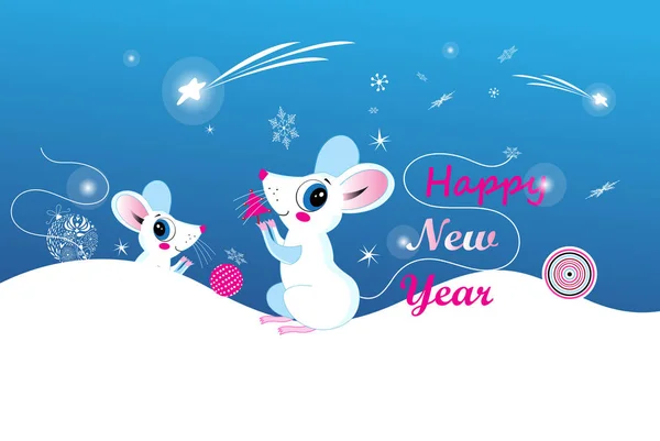 Nowy rok wektor karty okolicznościowe z zabawy mysz wakacje — Wektor stockowy