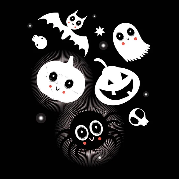 Tarjeta vectorial brillante festiva con personajes para Halloween . — Vector de stock