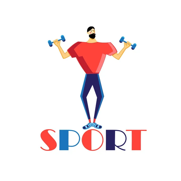Ilustración vectorial de un atleta fuerte con mancuernas — Vector de stock