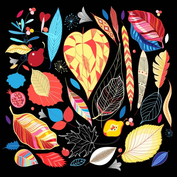 Vector illustration autumn set of colorful leaves — Stock Vector