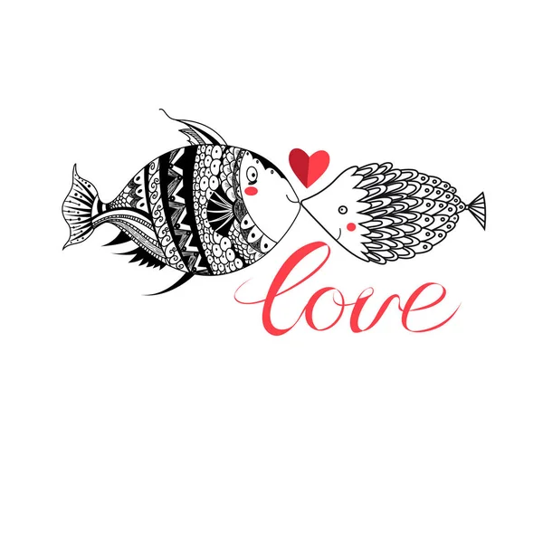 Lovers graphic fish with a heart for Valentine 's Day — стоковый вектор