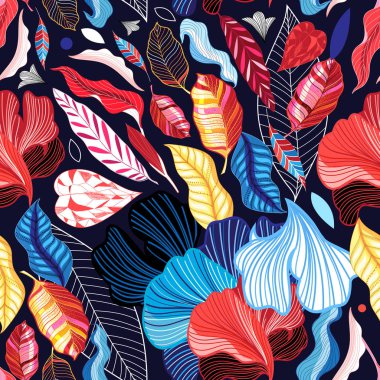 Renkli güzel yaprakları ile Dikişsiz parlak sonbahar vektör deseni