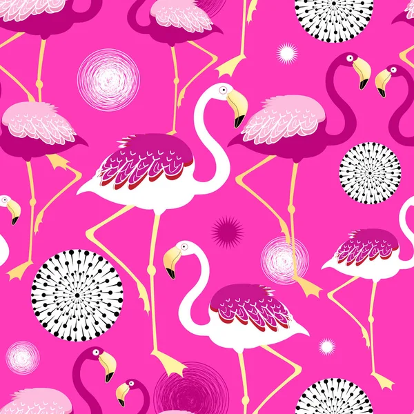 Vector flamencos rosa brillante patrón sin costuras — Vector de stock