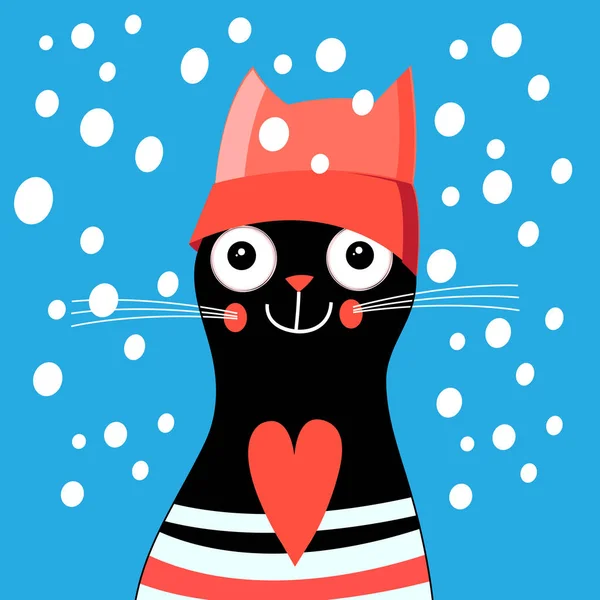 Vektor Illustration eines fröhlichen Lächelns Neujahr Katze — Stockvektor