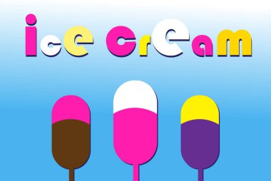 Mavi arka planda çok renkli dondurma olan vektör posteri