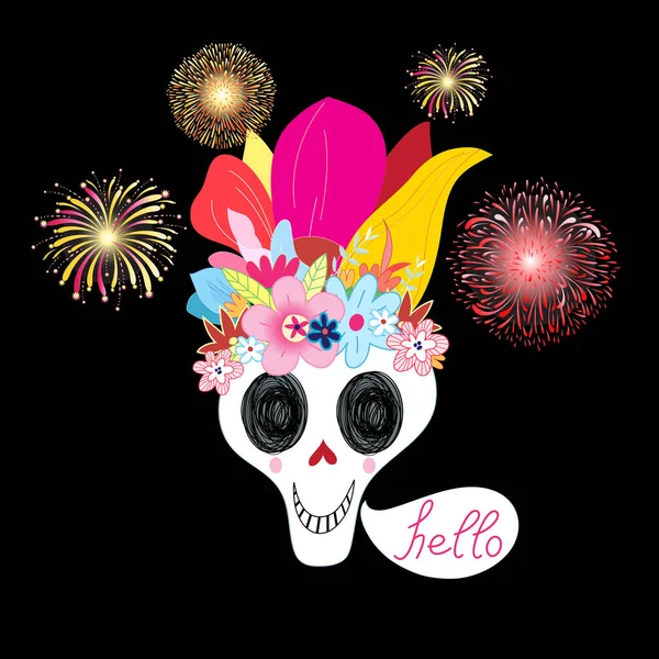 Bright Vector Illustration Multicolored Bouquet Skulls Dark Background Halloween — Stock Vector