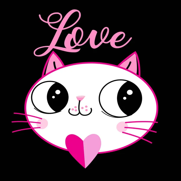 Vector Cariñoso Gatito Con Corazón Inscripción Amor — Archivo Imágenes Vectoriales