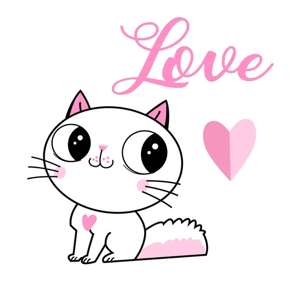 Vektor kärleksfull kattunge med ett hjärta — Stock vektor